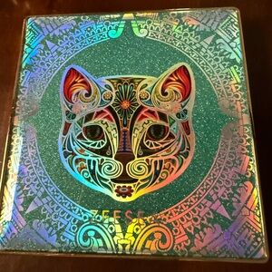 Teal Glitter Eyeshadow Palette with Colorful Cat Artwork